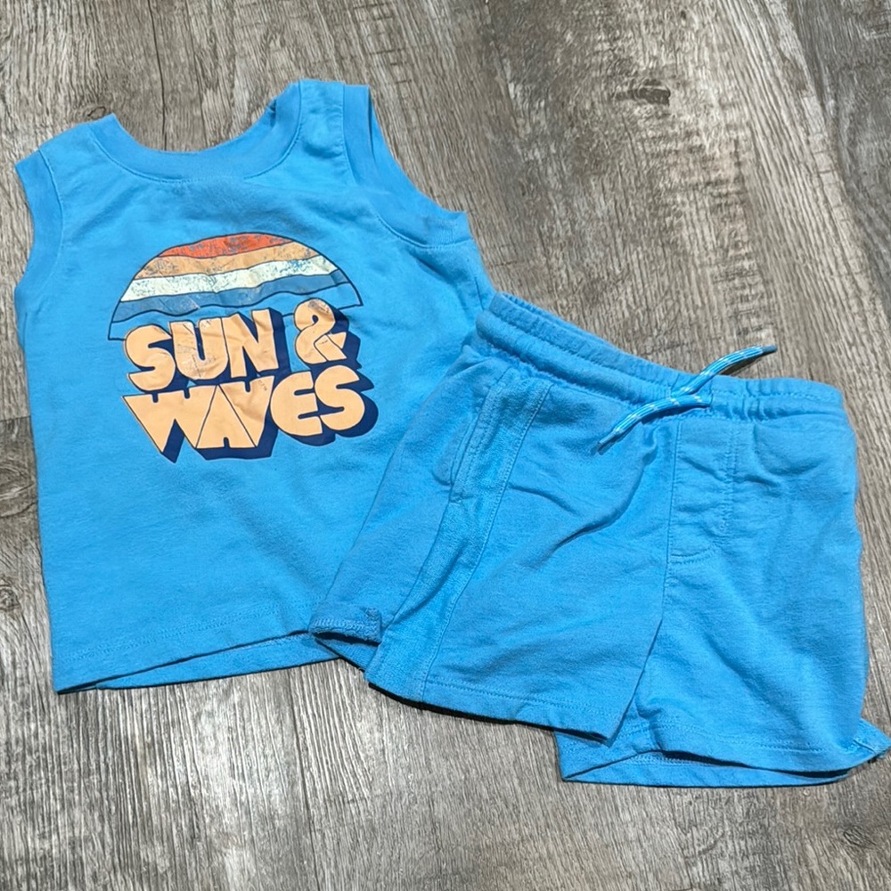 Sun & Waves Blue Tank Top and Shorts Set